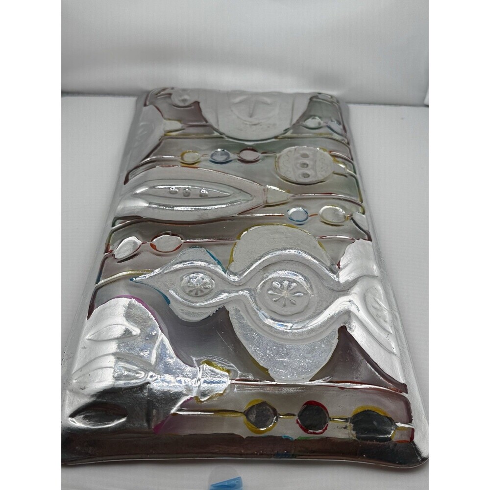 LS ARTS Hand Painted Platter Christmas Ornament Glass Fusion Platter 14.75 X 8 - Picture 3 of 3